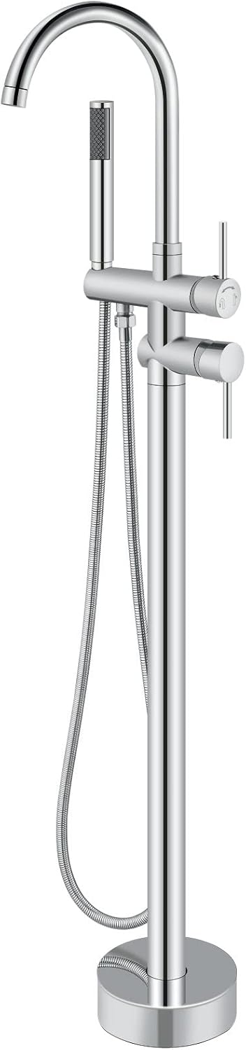 Aolemi Floor Mount Bathtub Faucet Freestanding Tub Filler Standing High Flow Shower Faucets Shower Mixer Taps, Swivel Gooseneck Spout with Cylinder Handheld Matte Black