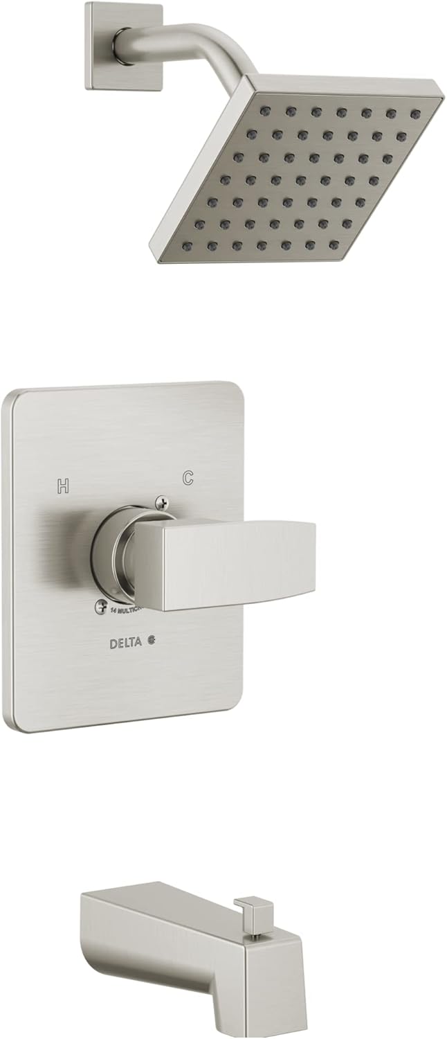 Delta Faucet Modern 14 Series Matte Black Shower Faucet, Tub and Shower Trim Kit with Single-Spray Touch-Clean Black Shower Head, Matte Black T14467-BL-PP (Valve Not Included)