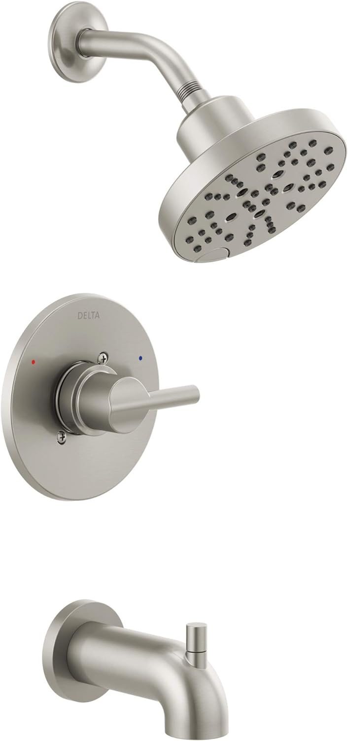 Delta Nicoli 14 Series H2Okinetic Bathtub and Shower Faucet Set, Brushed Gold Shower Head and Handle Set, Valve Trim Kit, Champagne Bronze 144749-CZ (Valve Included)