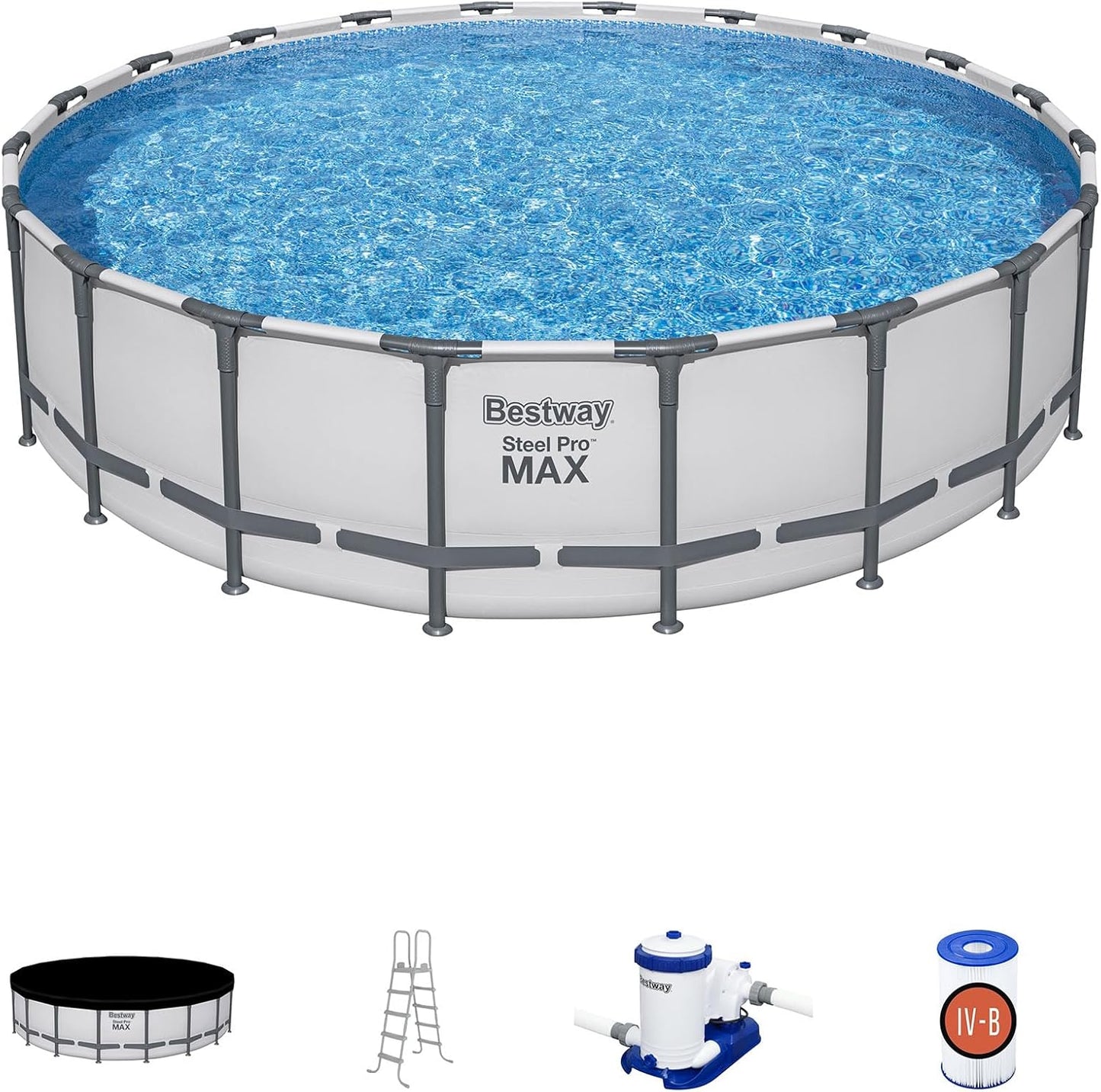 Bestway Steel Pro MAX 10 Foot x 30 Inch Round Metal Frame Above Ground Outdoor Backyard Swimming Pool Set with 330 GPH Filter Pump
