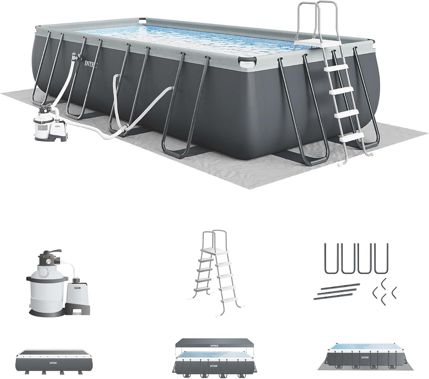 INTEX 26373EH Ultra XTR Deluxe Rectangular Above Ground Swimming Pool Set: 32ft x 16ft x 52in – Includes 2800 GPH Sand Filter Pump – Easy Assembly
