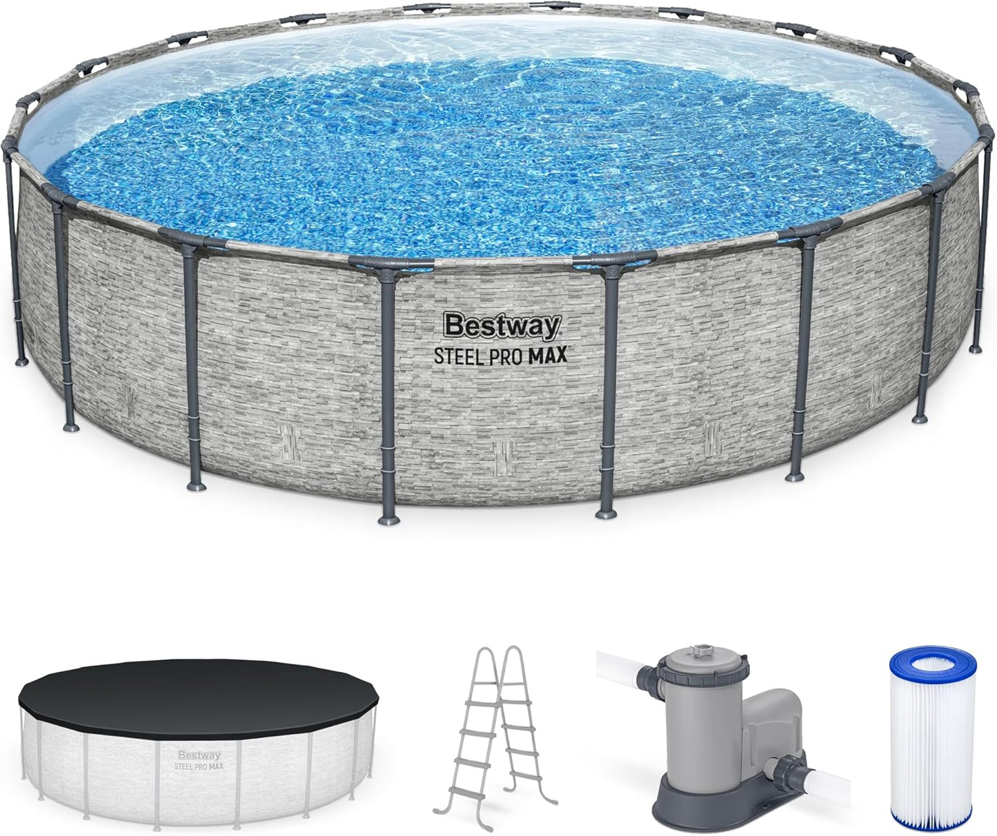 Bestway Steel Pro MAX 15’ x 48" Round Metal Steel Frame Above Ground Outdoor Backyard Swimming Pool for Families, Pool ONLY