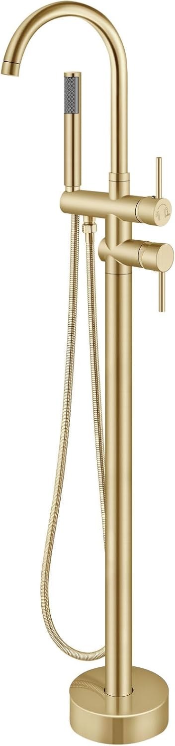 Aolemi Floor Mount Bathtub Faucet Freestanding Tub Filler Standing High Flow Shower Faucets Shower Mixer Taps, Swivel Gooseneck Spout with Cylinder Handheld Matte Black