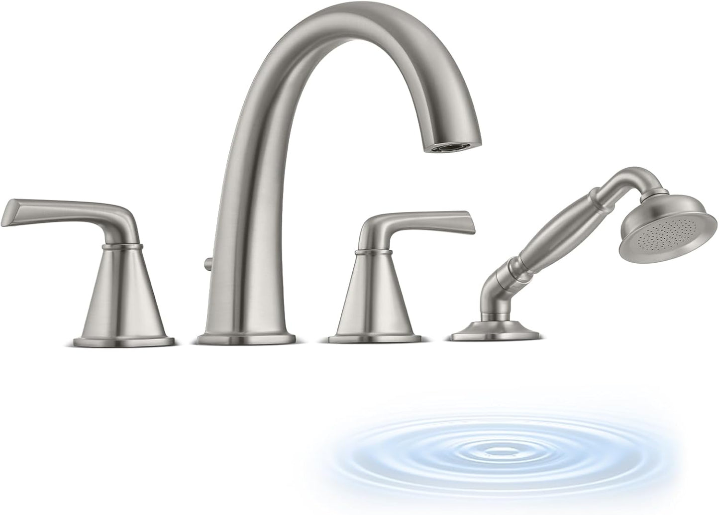 Brushed Nickel Roman Tub Faucet, Solid Brass Bathtub Faucet Set with Valve, 2-Handle Widespread Deck Mount Bathtub Faucets 3 Hole, High Flow Bath Tub Faucet Set with Hot & Cold Supply Lines