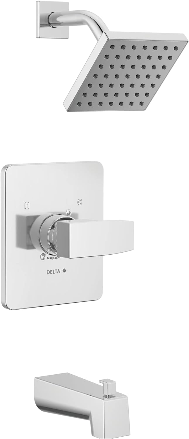 Delta Faucet Modern 14 Series Matte Black Shower Faucet, Tub and Shower Trim Kit with Single-Spray Touch-Clean Black Shower Head, Matte Black T14467-BL-PP (Valve Not Included)