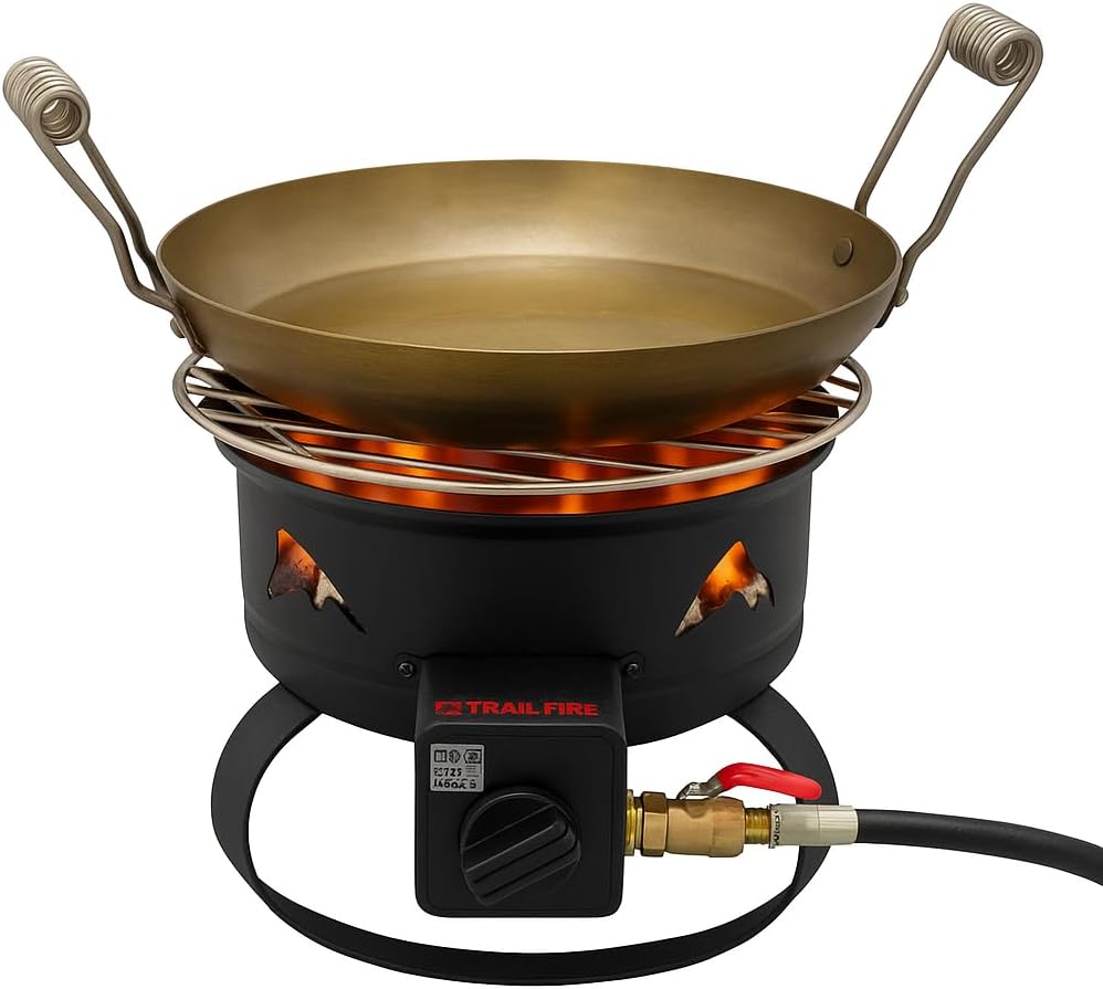Trail Fire 4-in-1 Grill Portable BBQ with Grill, Wok, Pizza Oven, and portable Fire Pit (Pizza Stone & Carry Bag Included) - 16" Grilling Surface