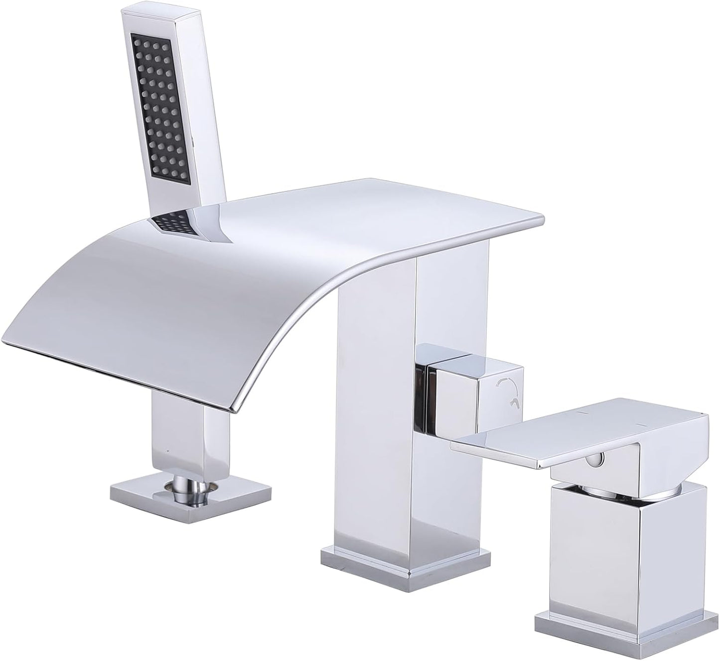 Waterfall Roman Tub Faucet with Hand Shower, Deck Mount Tub Filler Bathtub Faucet with Sprayer, Brass Widespread 3 Hole Bathtub Shower Faucet Set Brushed Nickel