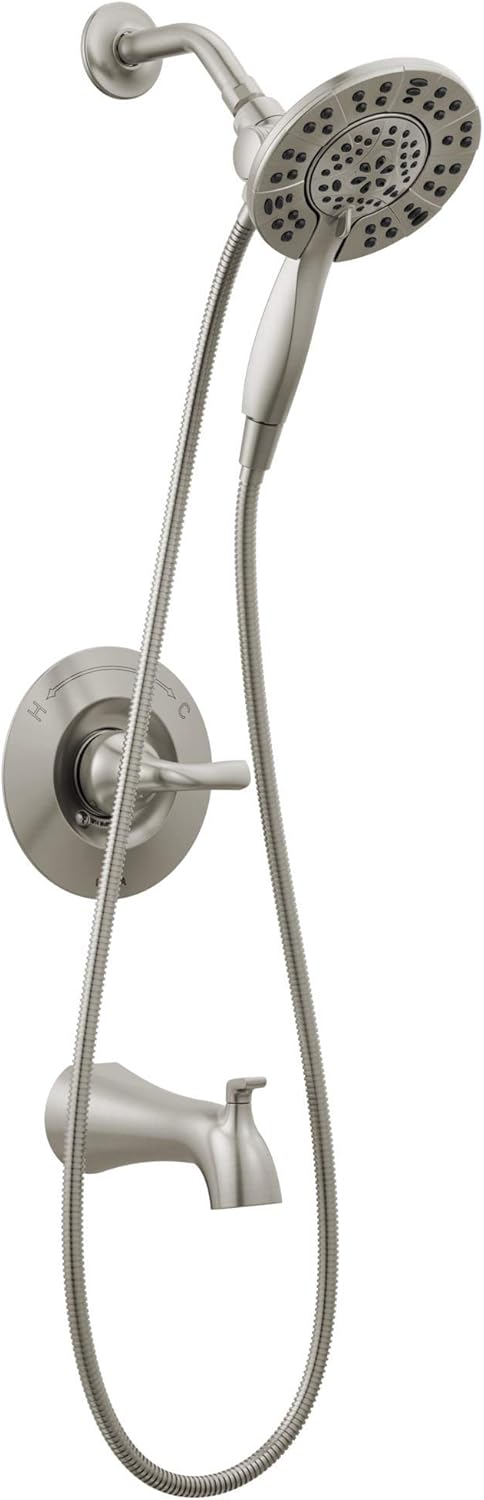 Delta Arvo 14 Series Matte Black Bathtub Shower Faucet Set with In2ition 2-in-1 Dual Shower Head with Handheld Spray Combo, Valve Trim Kit, Matte Black 144840-BL-I (Valve Included)