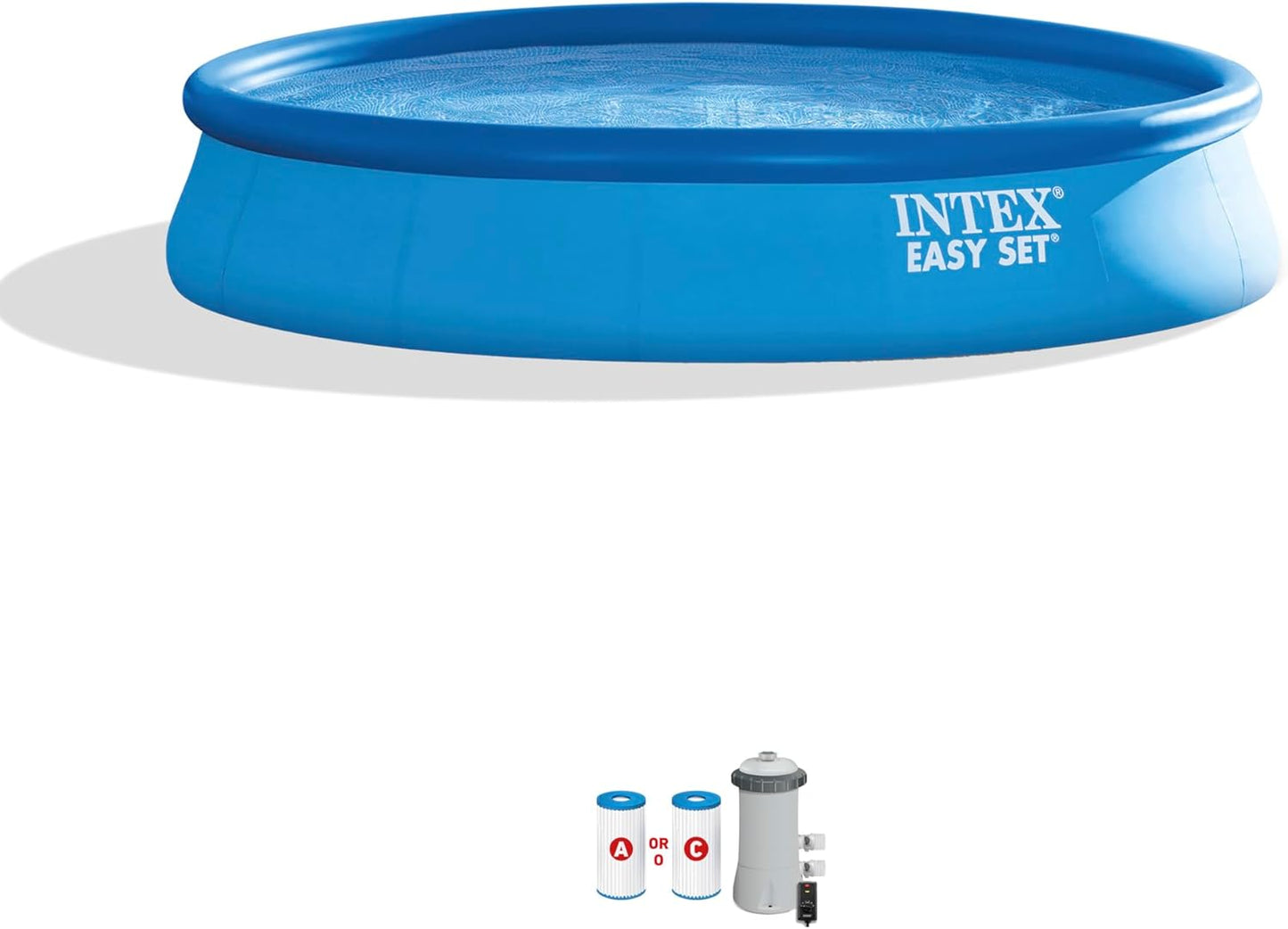 INTEX 26165EH Easy Set Inflatable Swimming Pool Set: 15ft x 42in – Includes 1000 GPH Cartridge Filter Pump – Removable Ladder – Pool Cover – Ground Cloth