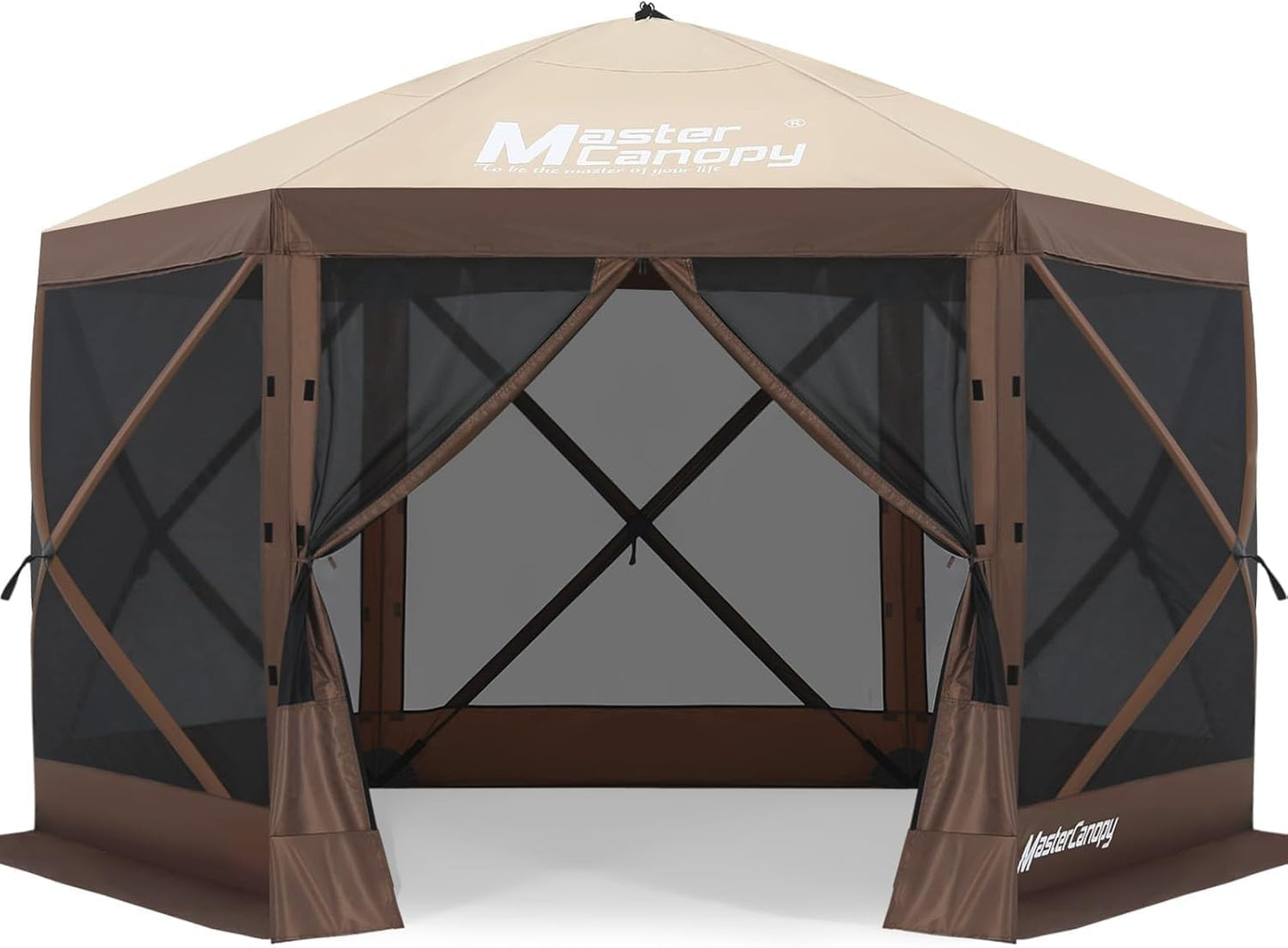 MASTERCANOPY 10x10FT Pop Up Gazebo Screen Tent - Instant Screen House with Netting, Quick Set, Outdoor Canopy Shelter with Carry Bag for Camping, Backyard & Patio (Beige&Coffee)
