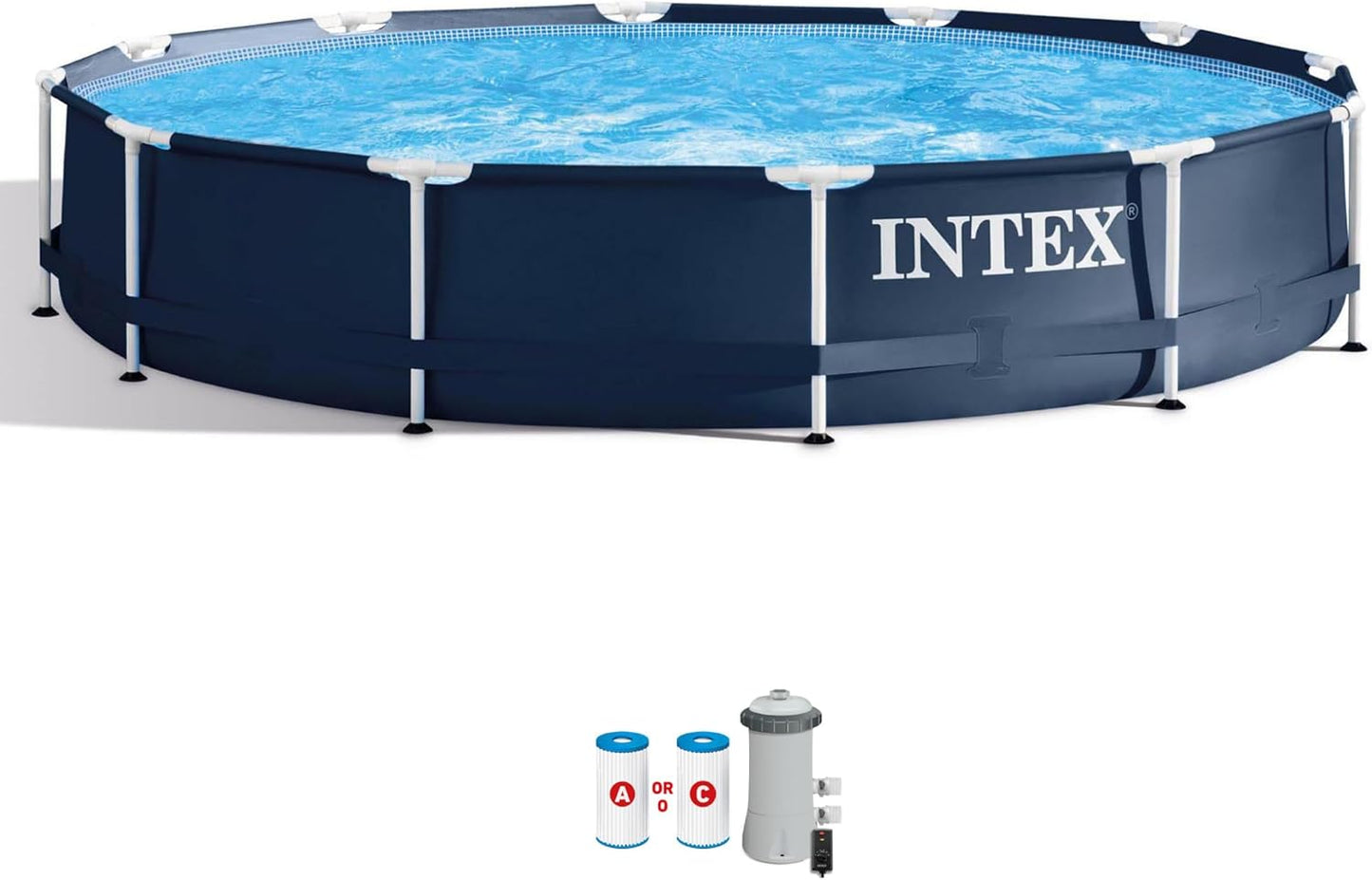 INTEX 28211EH Metal Frame Above Ground Swimming Pool Set: 12ft x 30in – Includes 530 GPH Cartridge Filter Pump – Puncture-Resistant Material – Rust Resistant – 1718 Gallon Capacity