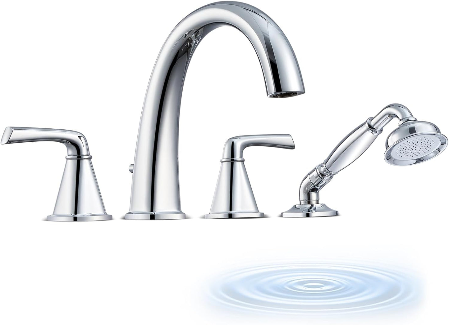 Brushed Nickel Roman Tub Faucet, Solid Brass Bathtub Faucet Set with Valve, 2-Handle Widespread Deck Mount Bathtub Faucets 3 Hole, High Flow Bath Tub Faucet Set with Hot & Cold Supply Lines