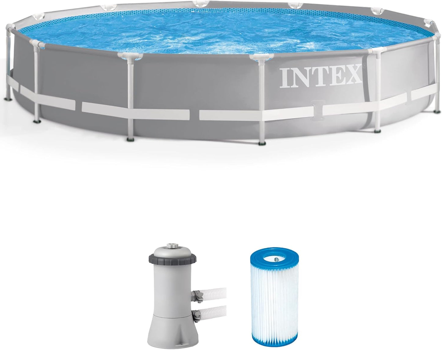 Intex 26711EH Prism Frame Premium Above Ground Swimming Pool Set: 12ft x 30in – Includes 530 GPH Cartridge Filter Pump – SuperTough Puncture Resistant – Rust Resistant – 1718 Gallon Capacity