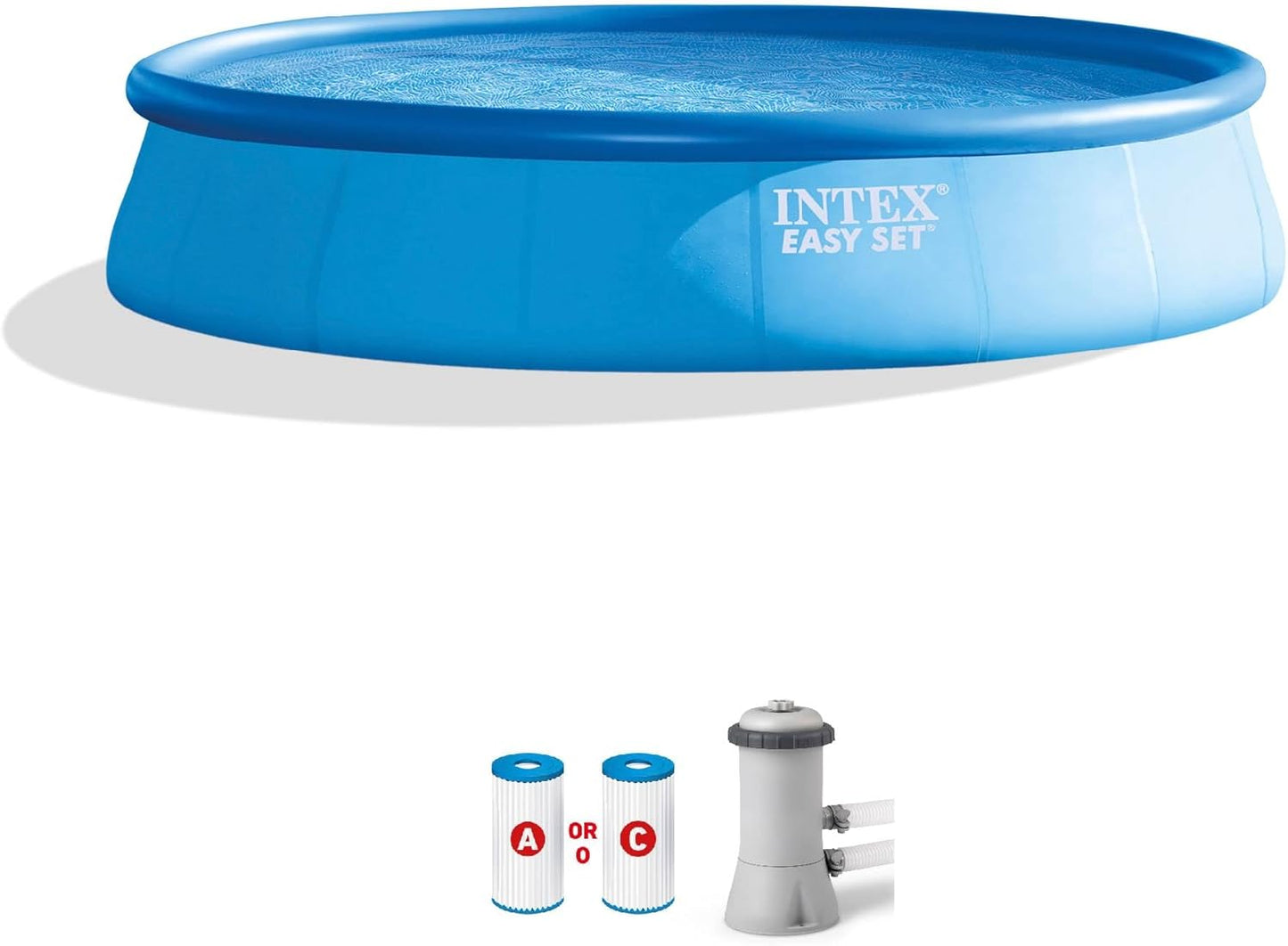 INTEX 26165EH Easy Set Inflatable Swimming Pool Set: 15ft x 42in – Includes 1000 GPH Cartridge Filter Pump – Removable Ladder – Pool Cover – Ground Cloth