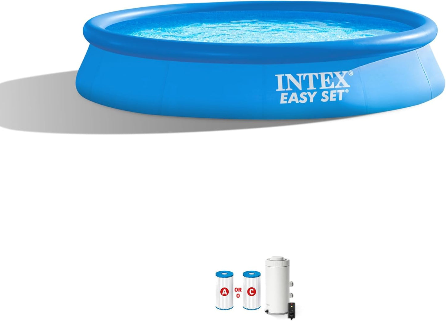 INTEX 26165EH Easy Set Inflatable Swimming Pool Set: 15ft x 42in – Includes 1000 GPH Cartridge Filter Pump – Removable Ladder – Pool Cover – Ground Cloth