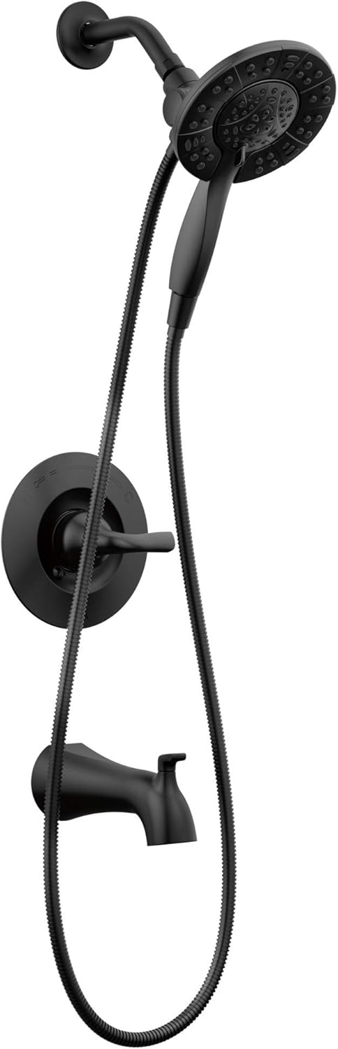 Delta Arvo 14 Series Matte Black Bathtub Shower Faucet Set with In2ition 2-in-1 Dual Shower Head with Handheld Spray Combo, Valve Trim Kit, Matte Black 144840-BL-I (Valve Included)