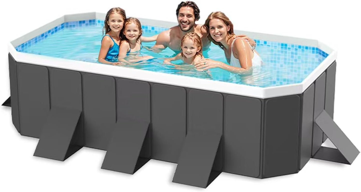 Foldable Non-Inflatable Swimming Pool, Portable Hard Plastic Shell Kids and Adults Pool, Dog Pool for Outdoor, Backyard and Garden, Easy Setup for Fun Water Play, 116" L x 65" W x 21.7" H