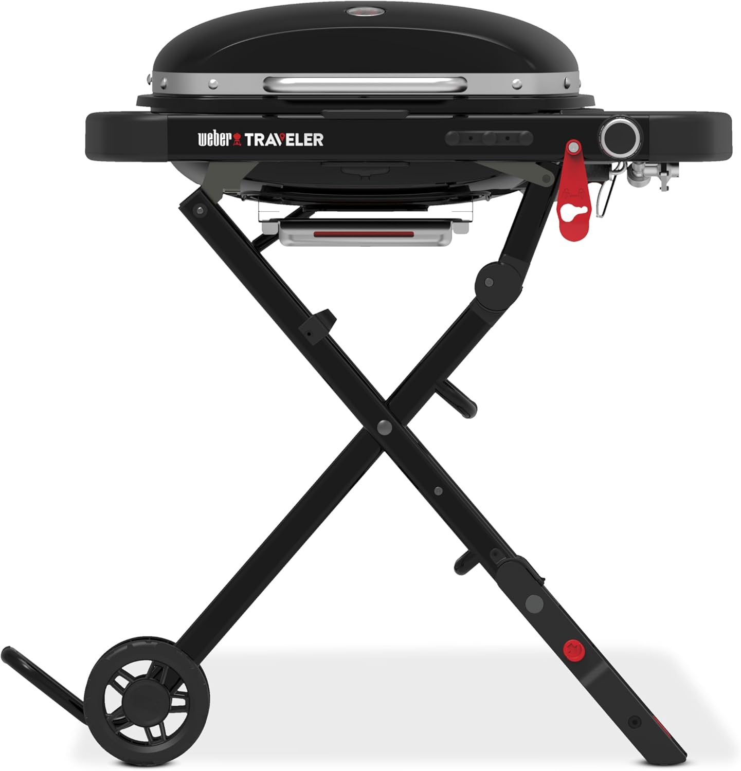 Weber Traveler Compact Portable Liquid Propane Gas Grill for Camping and Travel, 1 Burner, Black