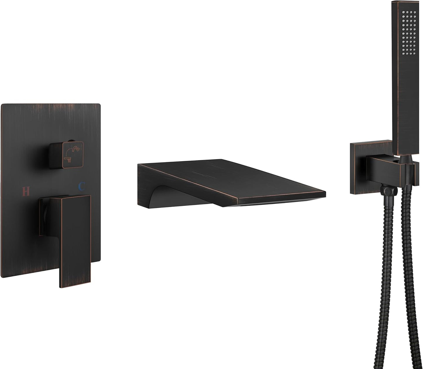 Aolemi Wall Mount Bathtub Faucet,Tub Faucet Set Waterfall Wall Mounted Tub Filler with Handheld Sprayer Single Handle,Matte Black