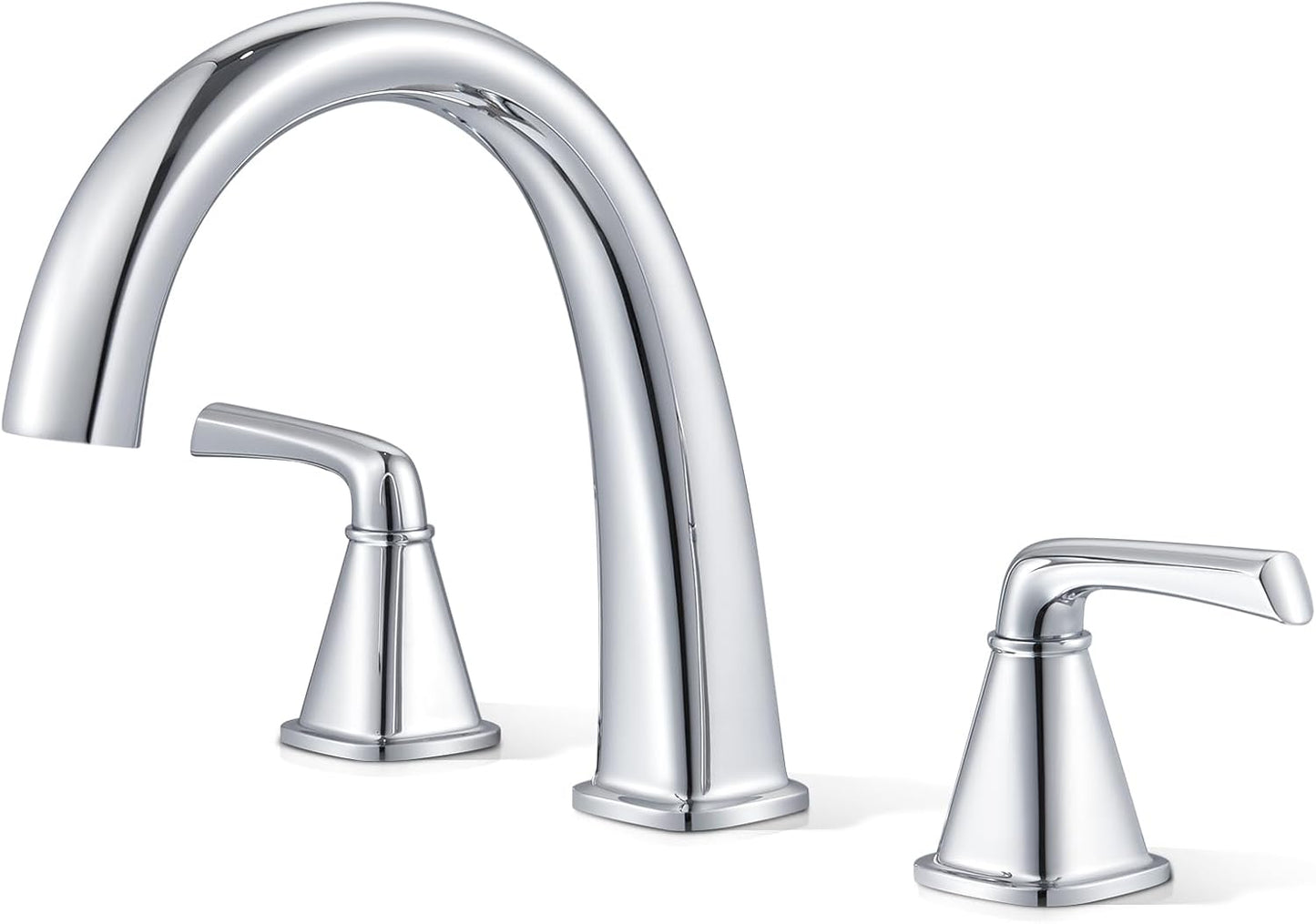 Brushed Nickel Roman Tub Faucet, Solid Brass Bathtub Faucet Set with Valve, 2-Handle Widespread Deck Mount Bathtub Faucets 3 Hole, High Flow Bath Tub Faucet Set with Hot & Cold Supply Lines