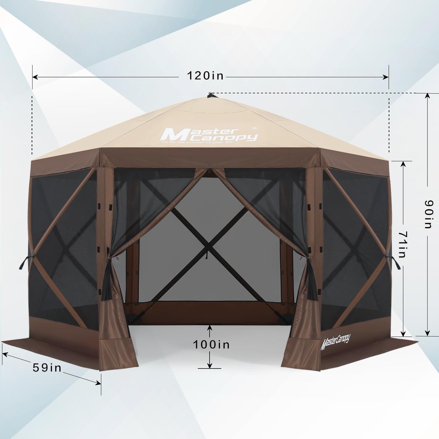 MASTERCANOPY 10x10FT Pop Up Gazebo Screen Tent - Instant Screen House with Netting, Quick Set, Outdoor Canopy Shelter with Carry Bag for Camping, Backyard & Patio (Beige&Coffee)