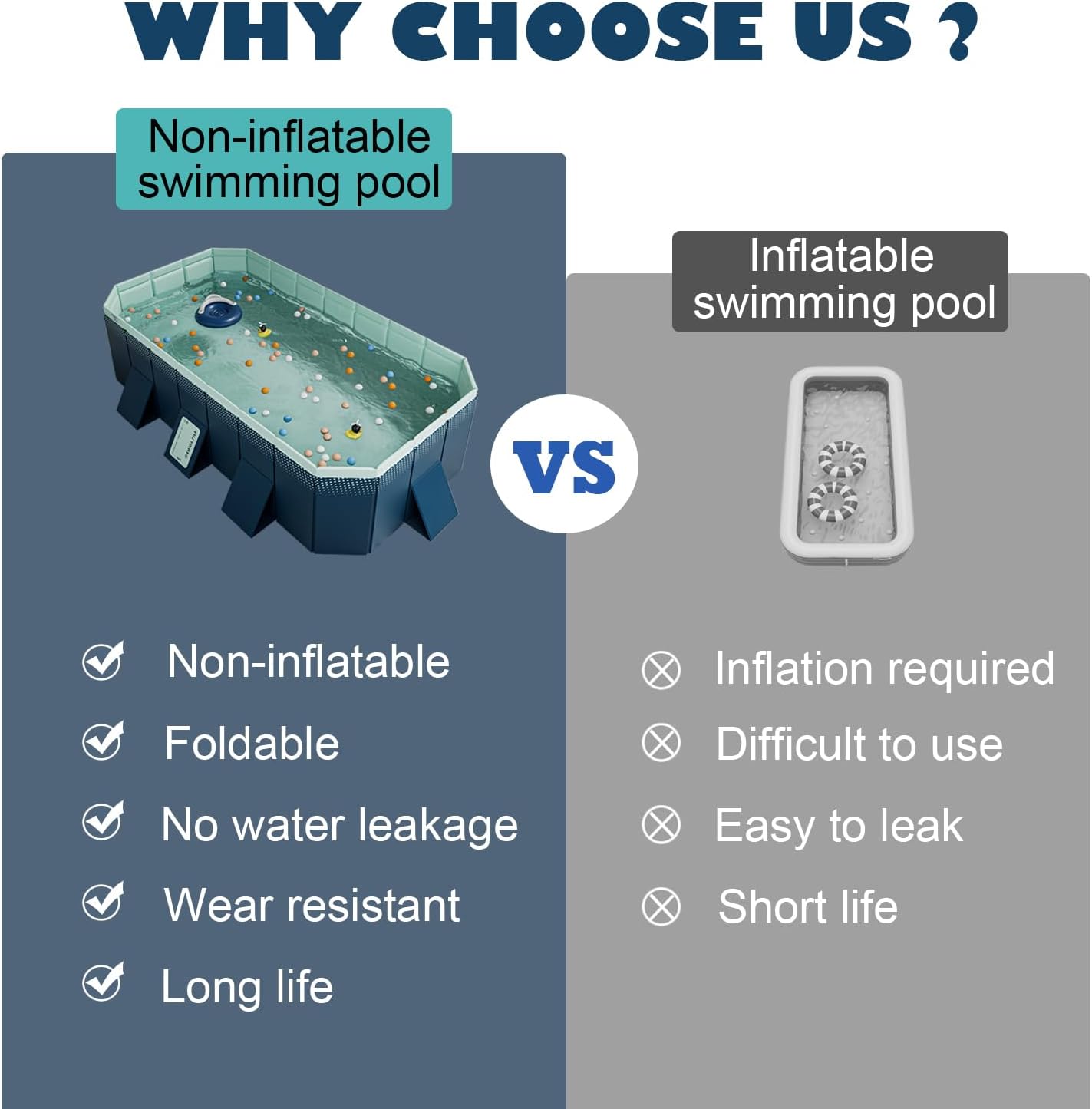 Foldable Non-Inflatable Swimming Pool, Portable Hard Plastic Shell Kids and Adults Pool, Dog Pool for Outdoor, Backyard and Garden, Easy Setup for Fun Water Play, 116" L x 65" W x 21.7" H