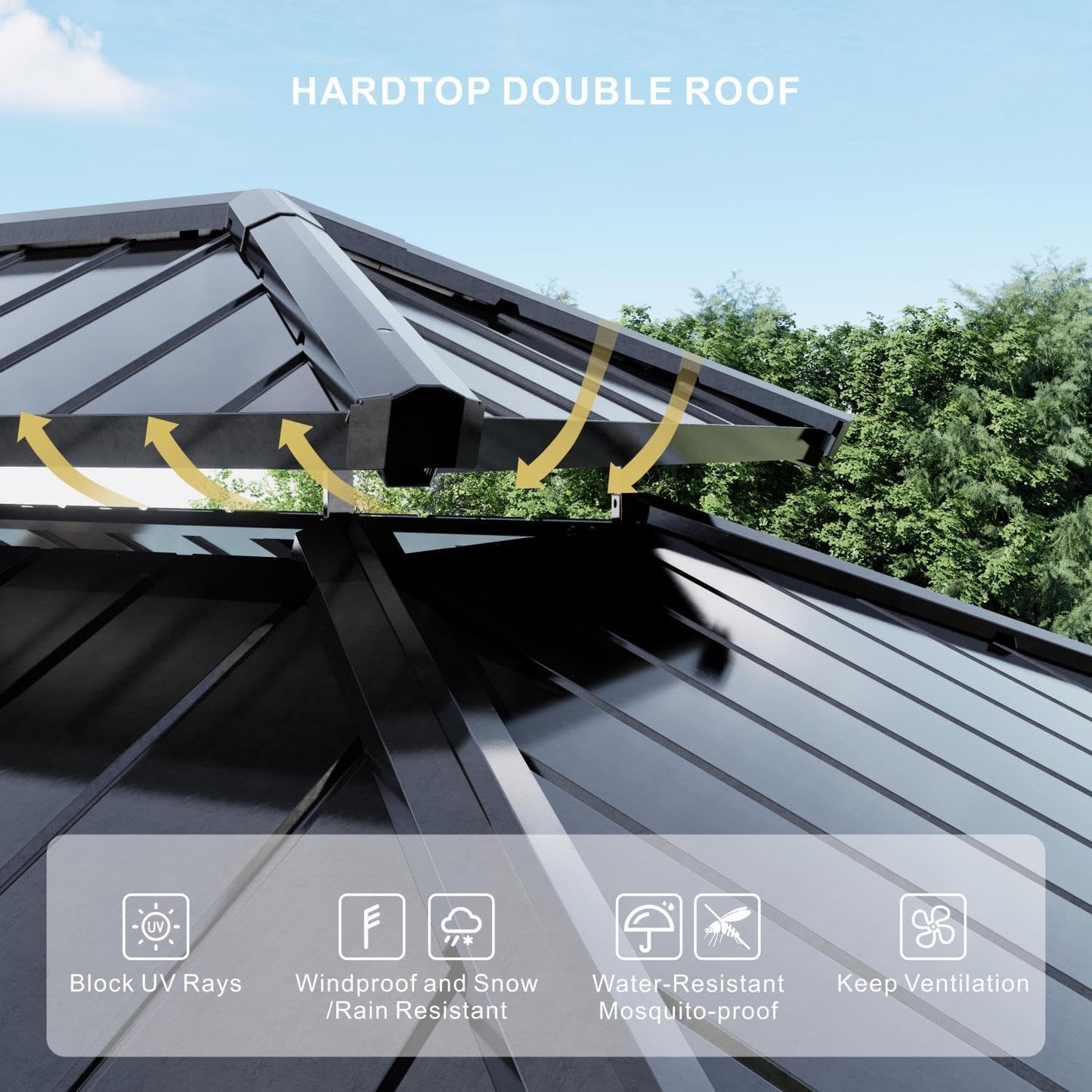 10’x12’ Hardtop Gazebo, Galvanized Steel Double Roof Canopy with Aluminum Frame, Outdoor Pavilion with Nettings and Curtains