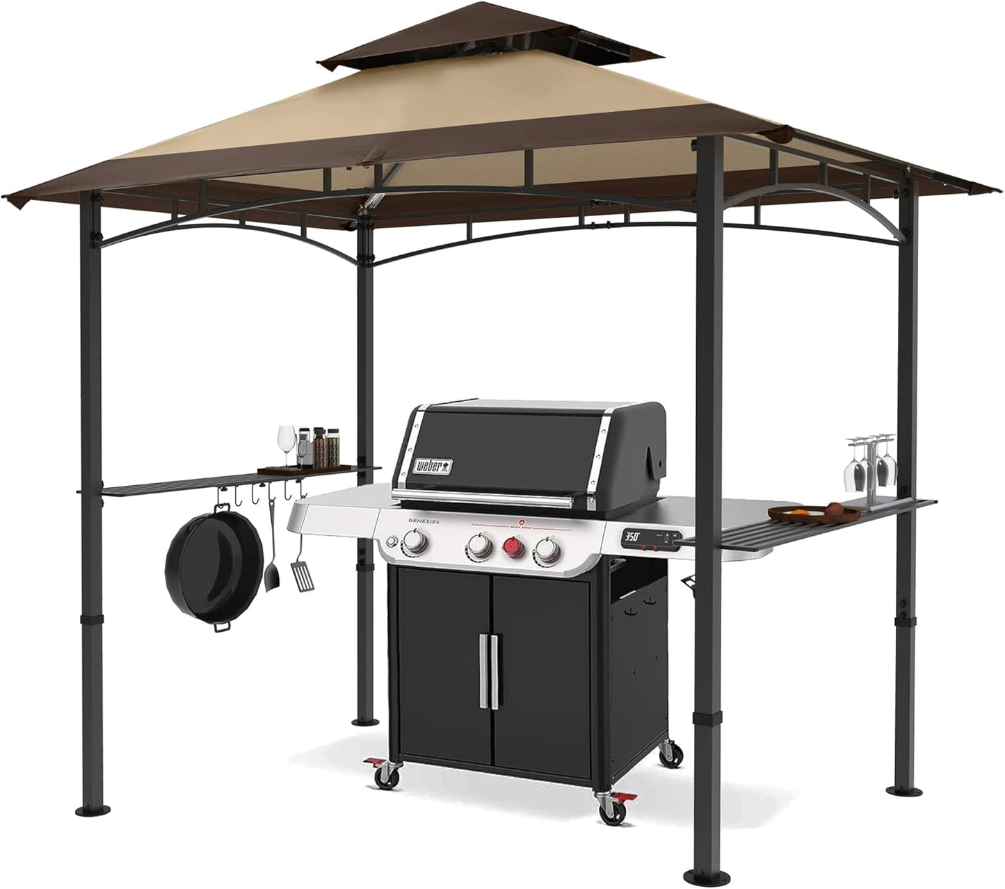 MASTERCANOPY 8 x 5 Grill Gazebo Outdoor BBQ Gazebo Canopy with 2 LED Lights (Gray)