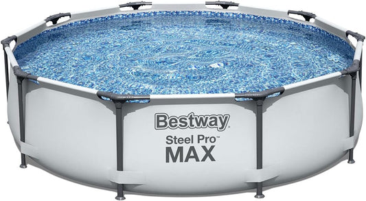 Bestway Steel Pro MAX 10 Foot x 30 Inch Round Metal Frame Above Ground Outdoor Backyard Swimming Pool Set with 330 GPH Filter Pump
