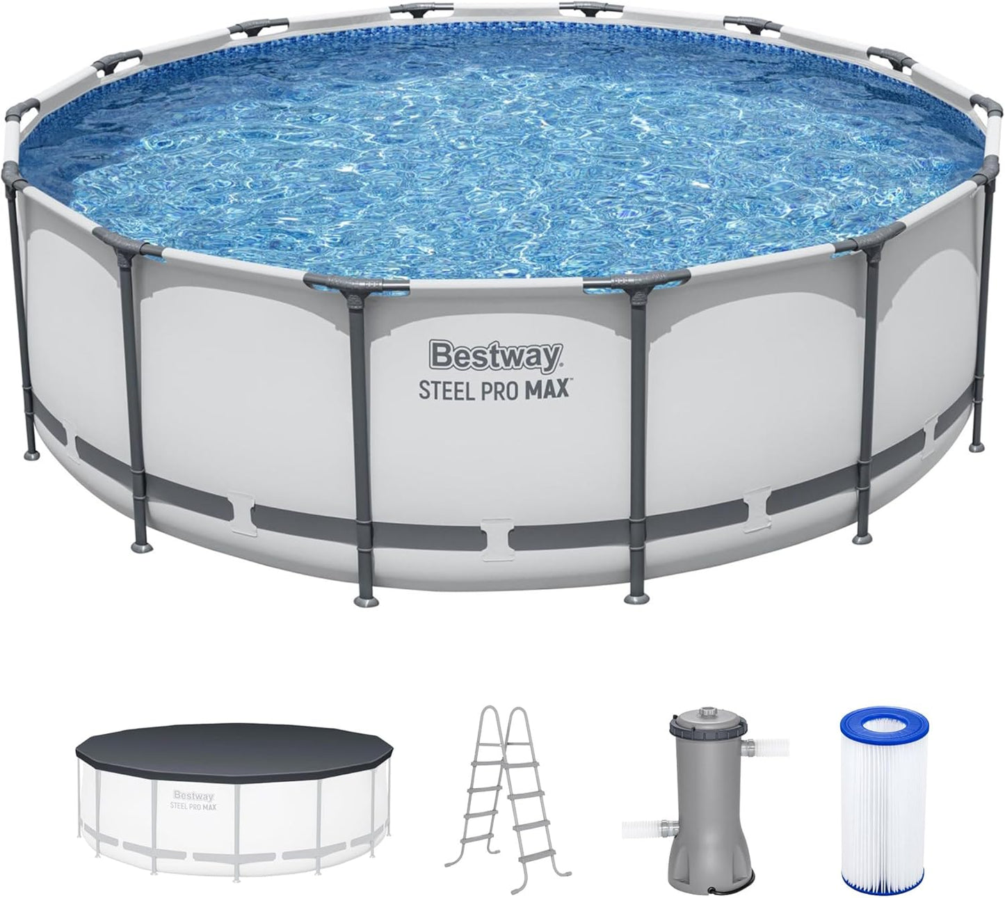 Bestway Steel Pro MAX 15’ x 48" Round Metal Steel Frame Above Ground Outdoor Backyard Swimming Pool for Families, Pool ONLY