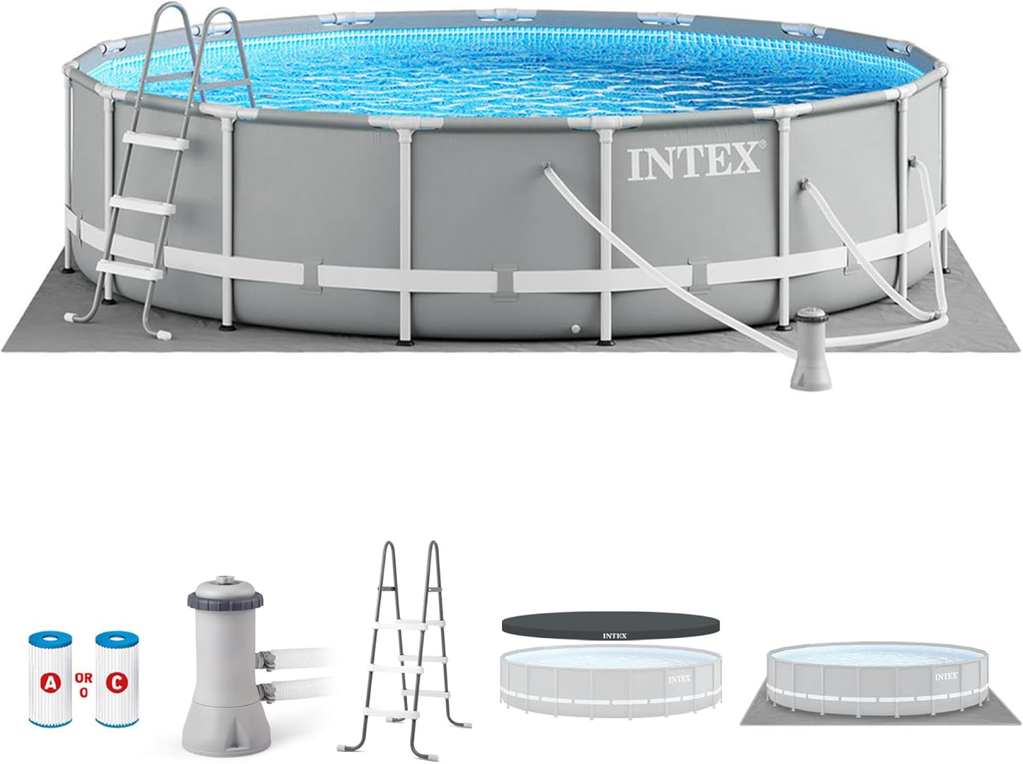 Intex 26711EH Prism Frame Premium Above Ground Swimming Pool Set: 12ft x 30in – Includes 530 GPH Cartridge Filter Pump – SuperTough Puncture Resistant – Rust Resistant – 1718 Gallon Capacity