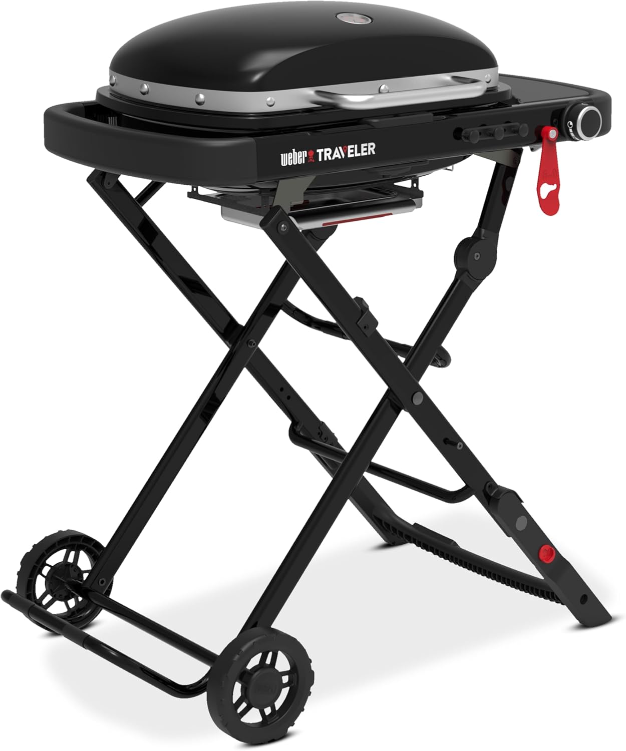 Weber Traveler Compact Portable Liquid Propane Gas Grill for Camping and Travel, 1 Burner, Black