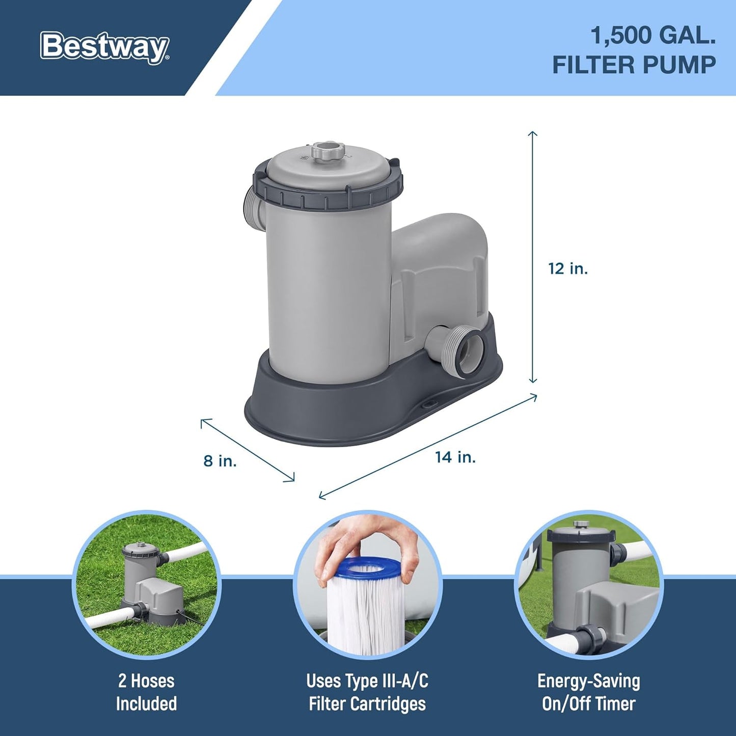 Bestway Power Steel 18' x 9' x 48" Oval Metal Frame Above Ground Outdoor Backyard Swimming Pool Set with 1500 GPH Filter Pump, Ladder, and Pool Cover