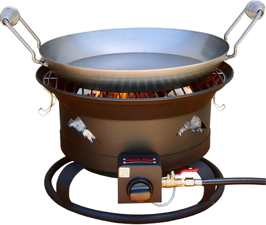 Trail Fire 4-in-1 Grill Portable BBQ with Grill, Wok, Pizza Oven, and portable Fire Pit (Pizza Stone & Carry Bag Included) - 16" Grilling Surface
