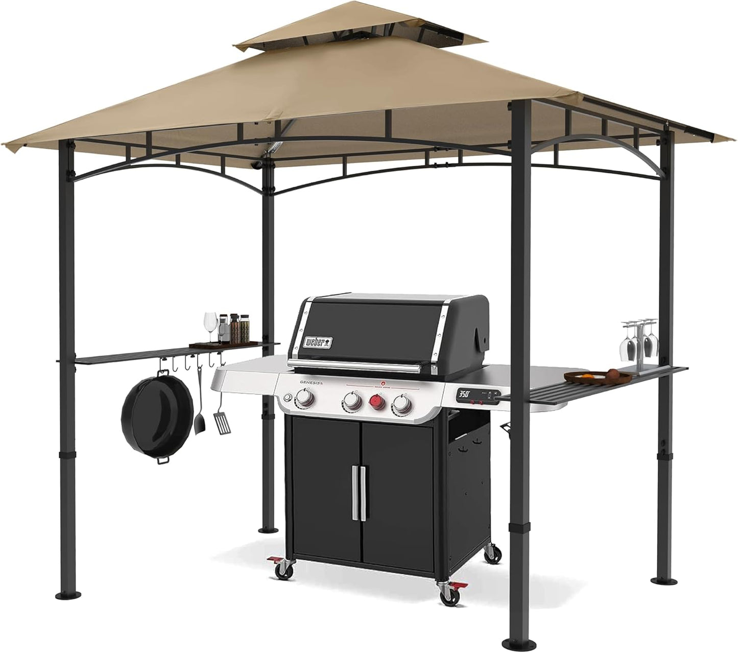 MASTERCANOPY 8 x 5 Grill Gazebo Outdoor BBQ Gazebo Canopy with 2 LED Lights (Gray)