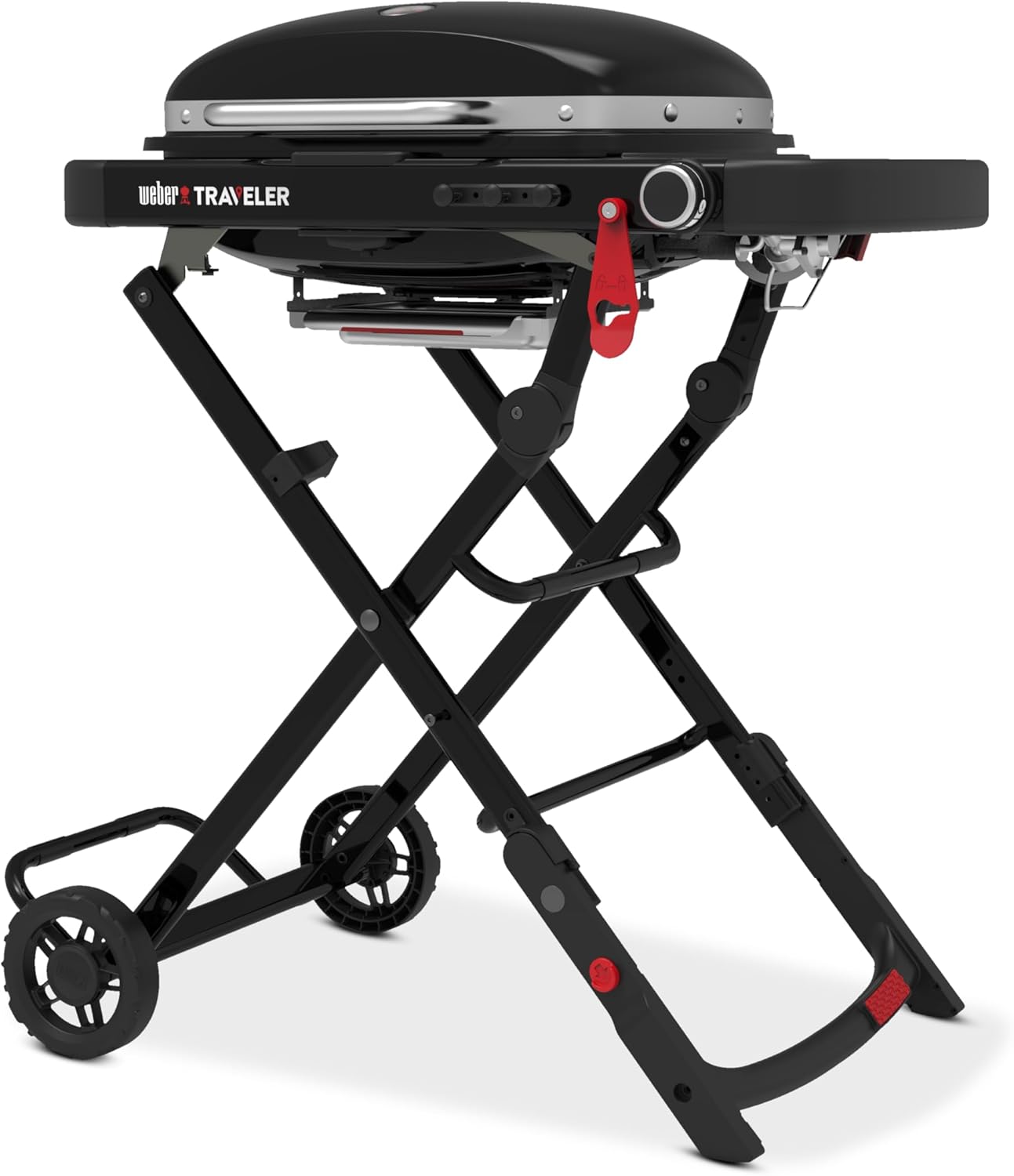 Weber Traveler Compact Portable Liquid Propane Gas Grill for Camping and Travel, 1 Burner, Black