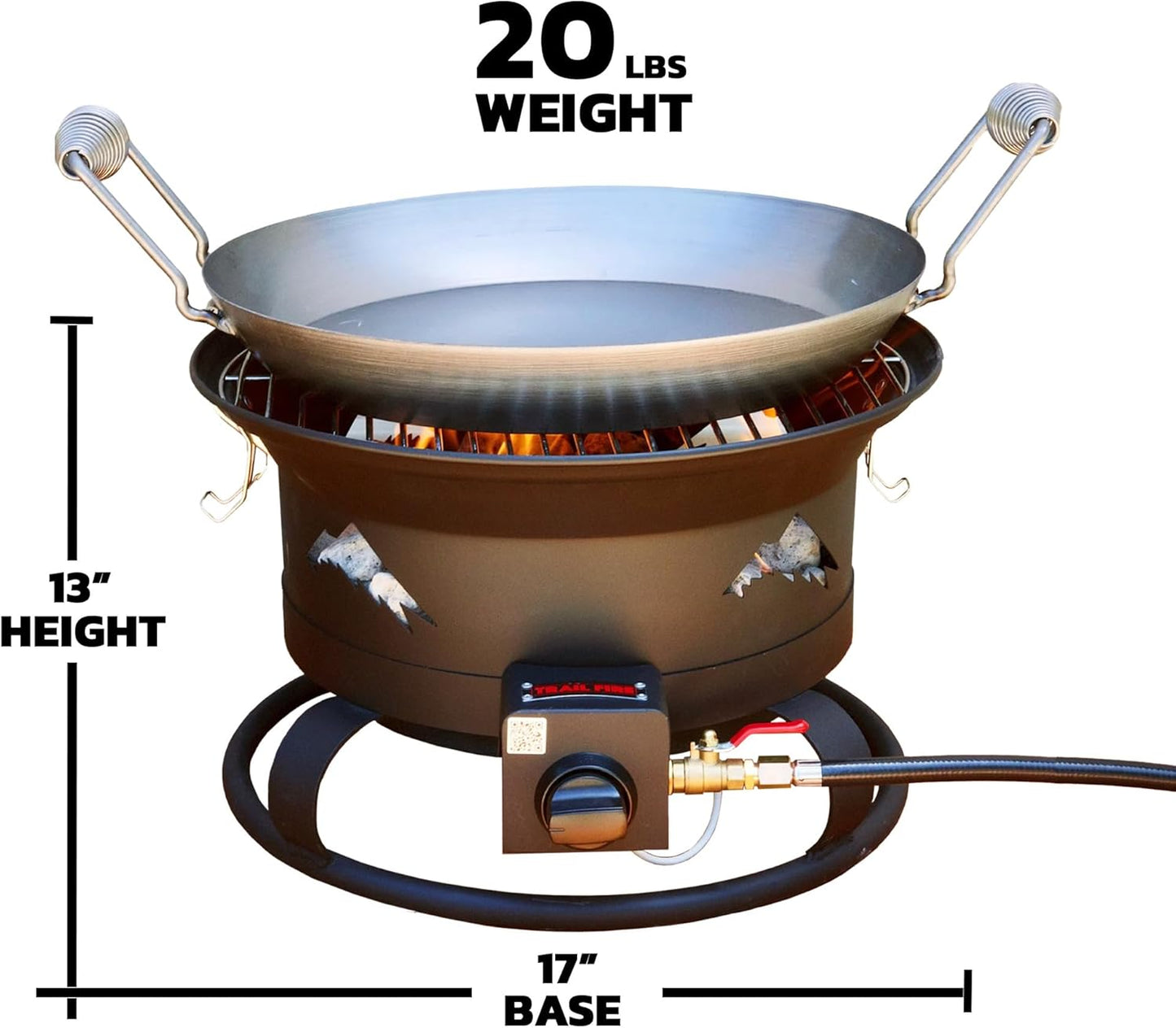 Trail Fire 4-in-1 Grill Portable BBQ with Grill, Wok, Pizza Oven, and portable Fire Pit (Pizza Stone & Carry Bag Included) - 16" Grilling Surface