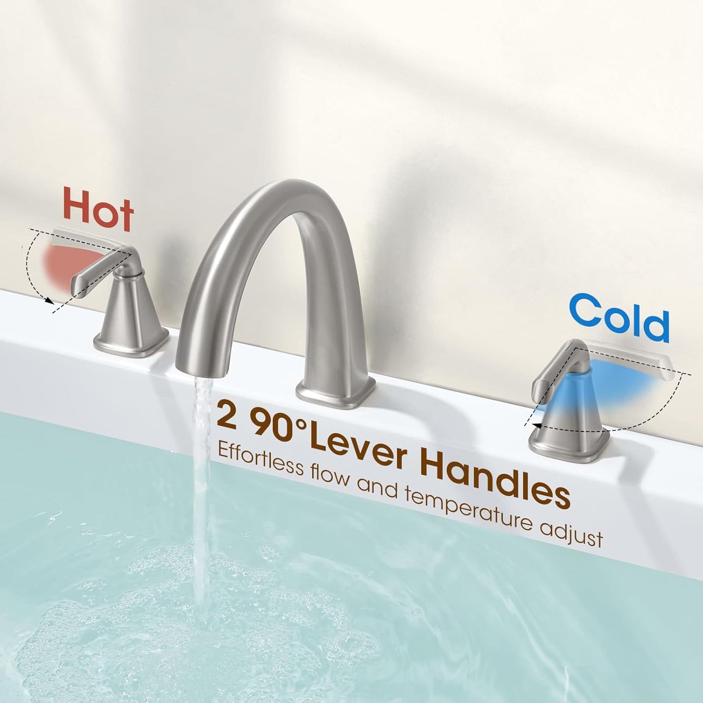 Brushed Nickel Roman Tub Faucet, Solid Brass Bathtub Faucet Set with Valve, 2-Handle Widespread Deck Mount Bathtub Faucets 3 Hole, High Flow Bath Tub Faucet Set with Hot & Cold Supply Lines