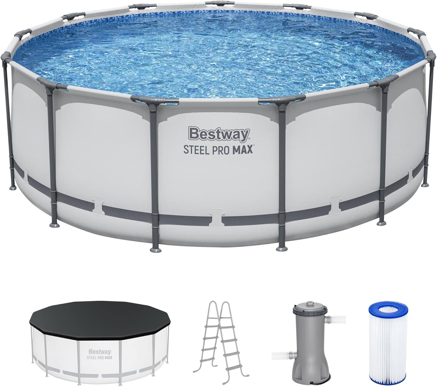 Bestway Steel Pro MAX 15’ x 48" Round Metal Steel Frame Above Ground Outdoor Backyard Swimming Pool for Families, Pool ONLY