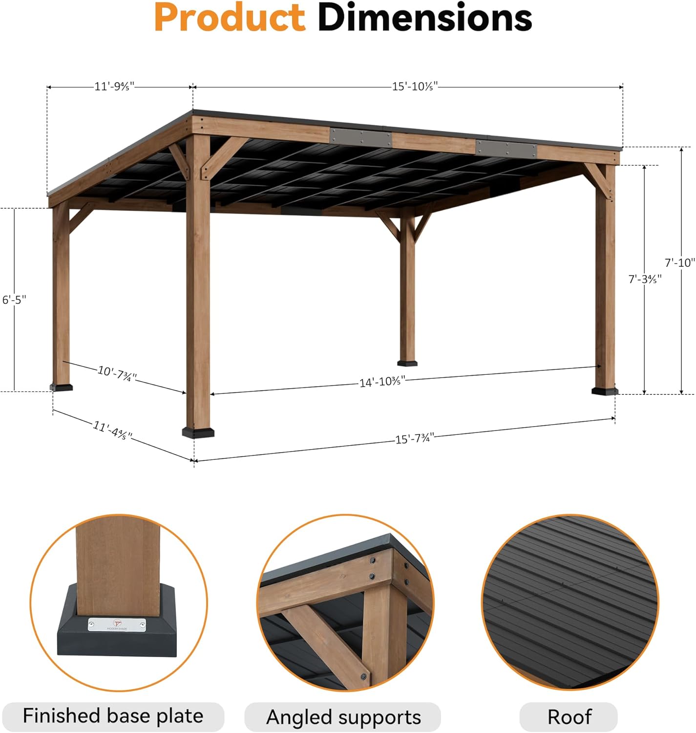 Modern Shade Supreme Cedar Wood Gazebo 12' x 16' with Hardtop Slope Roof, Wooden Grill Gazebo with Durable and Rot-Resistant, Supports Snow Loads and High Wind Speeds, Ideal for Backyard, Deck, Garden