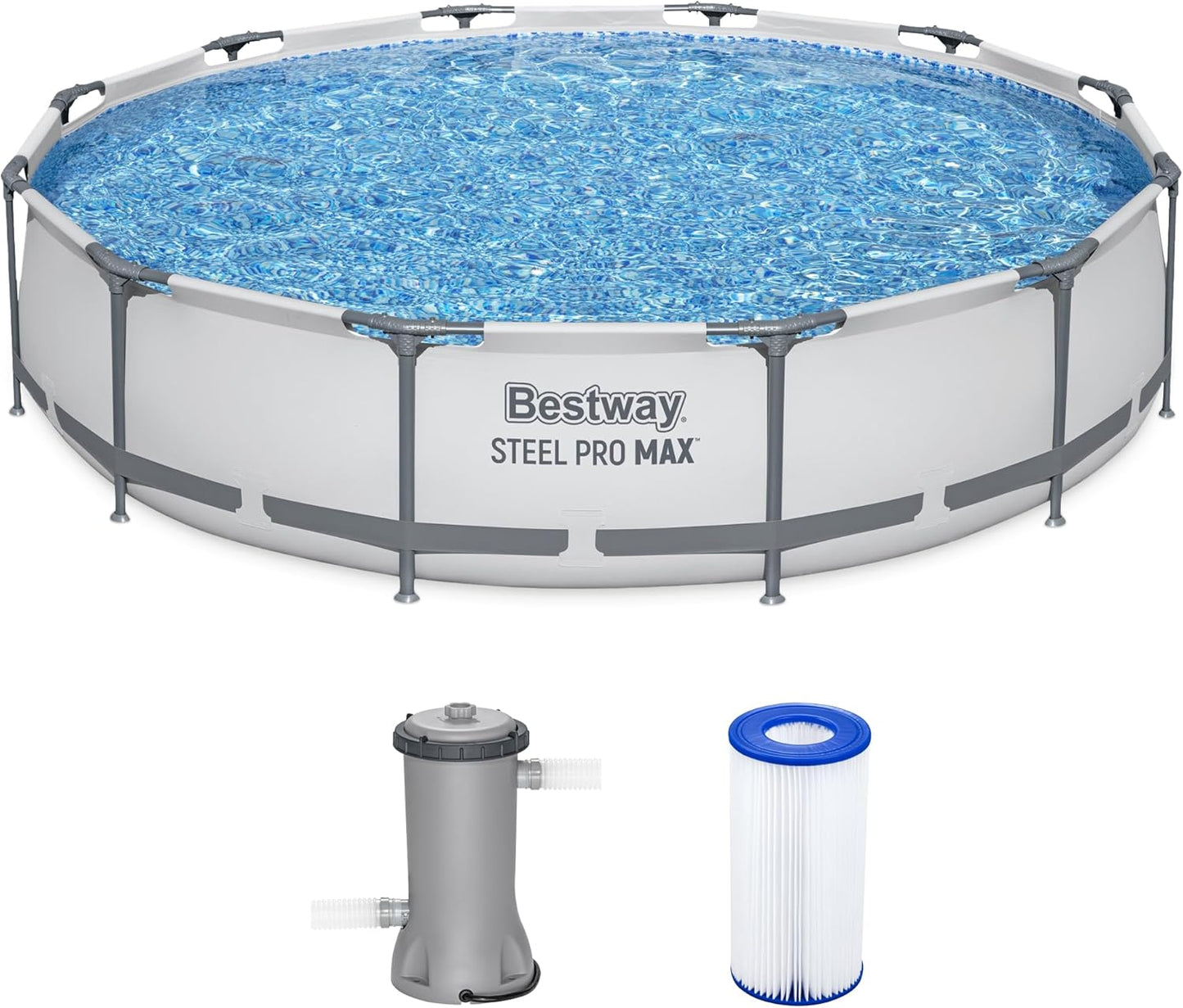 Bestway Steel Pro MAX 10 Foot x 30 Inch Round Metal Frame Above Ground Outdoor Backyard Swimming Pool Set with 330 GPH Filter Pump
