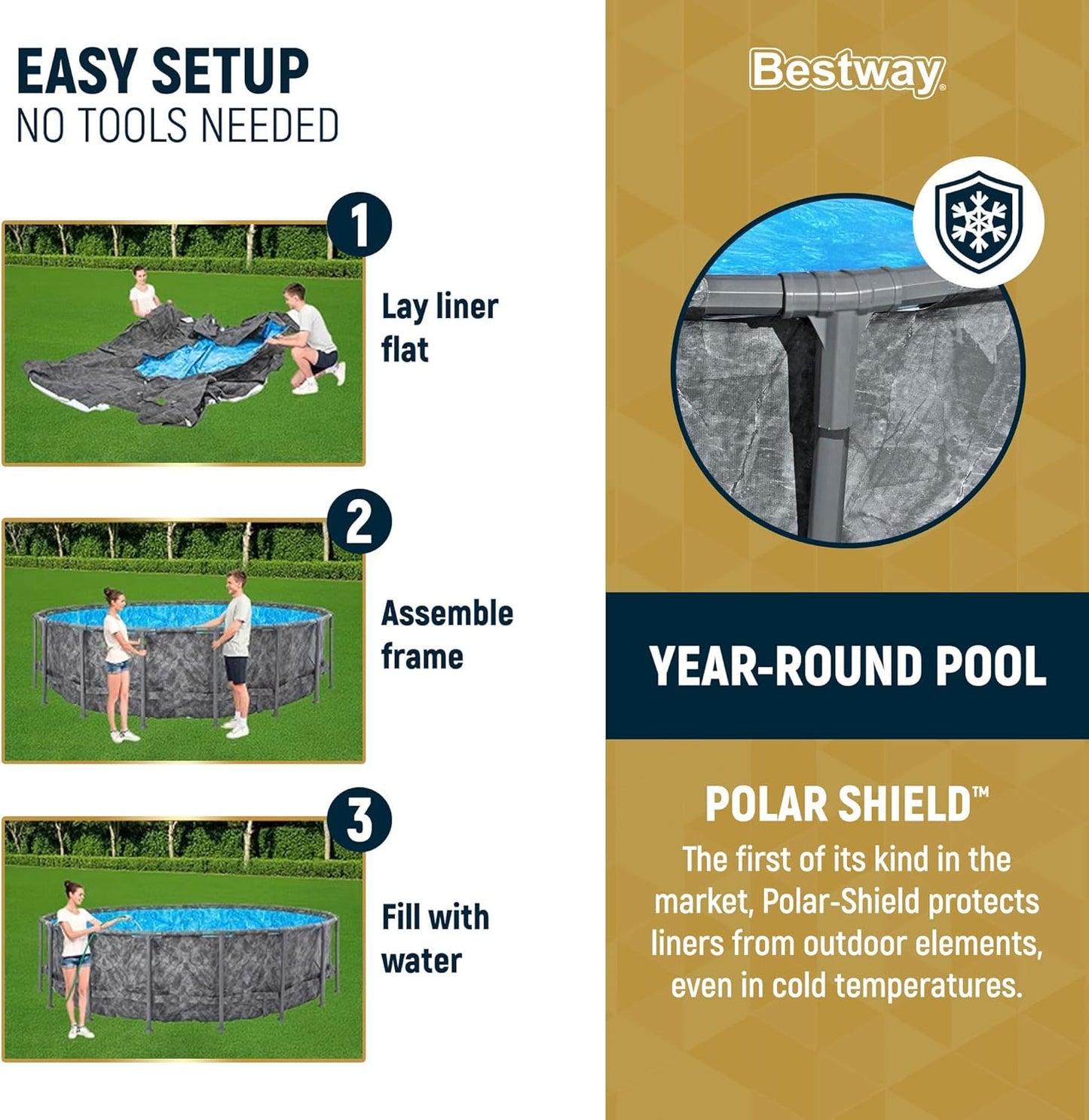 Bestway APX 365 18' x 52" Round Above Ground Swimming Pool Outdoor Backyard Framed Pool Set with Sand Filter Pump, Ladder, and Cover, Dark Marble