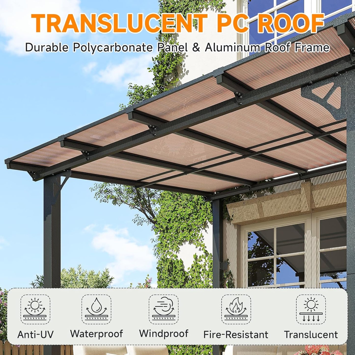 10x20FT Lean to Gazebo, Hardtop Metal Pergola with Polycarbonate Roof, Large Wall Mounted Heavy Duty Awnings, Patio Canopy for Backyard, Deck, Porch