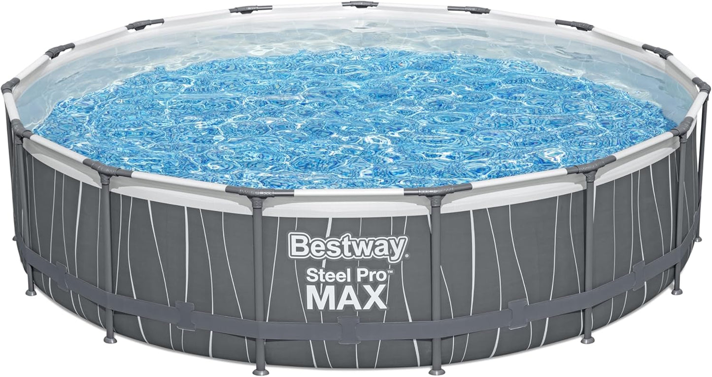 Bestway Steel Pro MAX 15" x 42" Round Above Ground Swimming Pool Set Outdooor Metal Frame Family Pool with Filter Pump, Ladder, and Cover