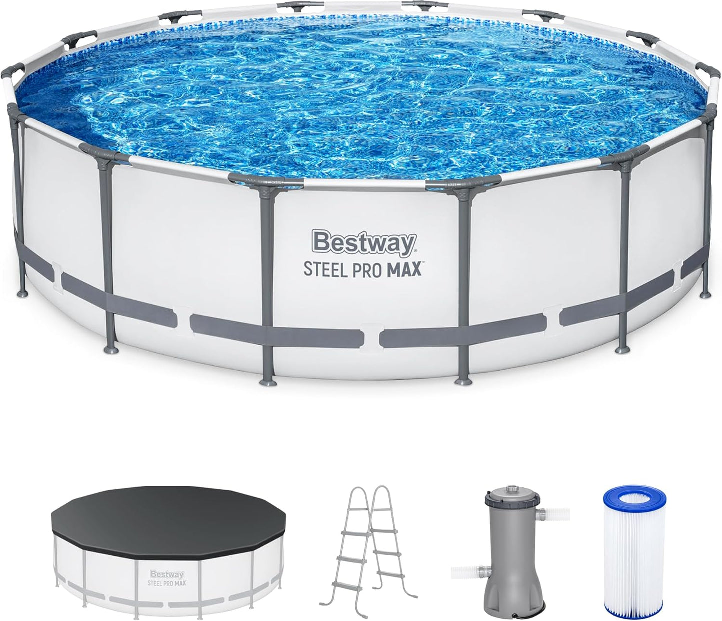 Bestway Steel Pro MAX 10 Foot x 30 Inch Round Metal Frame Above Ground Outdoor Backyard Swimming Pool Set with 330 GPH Filter Pump