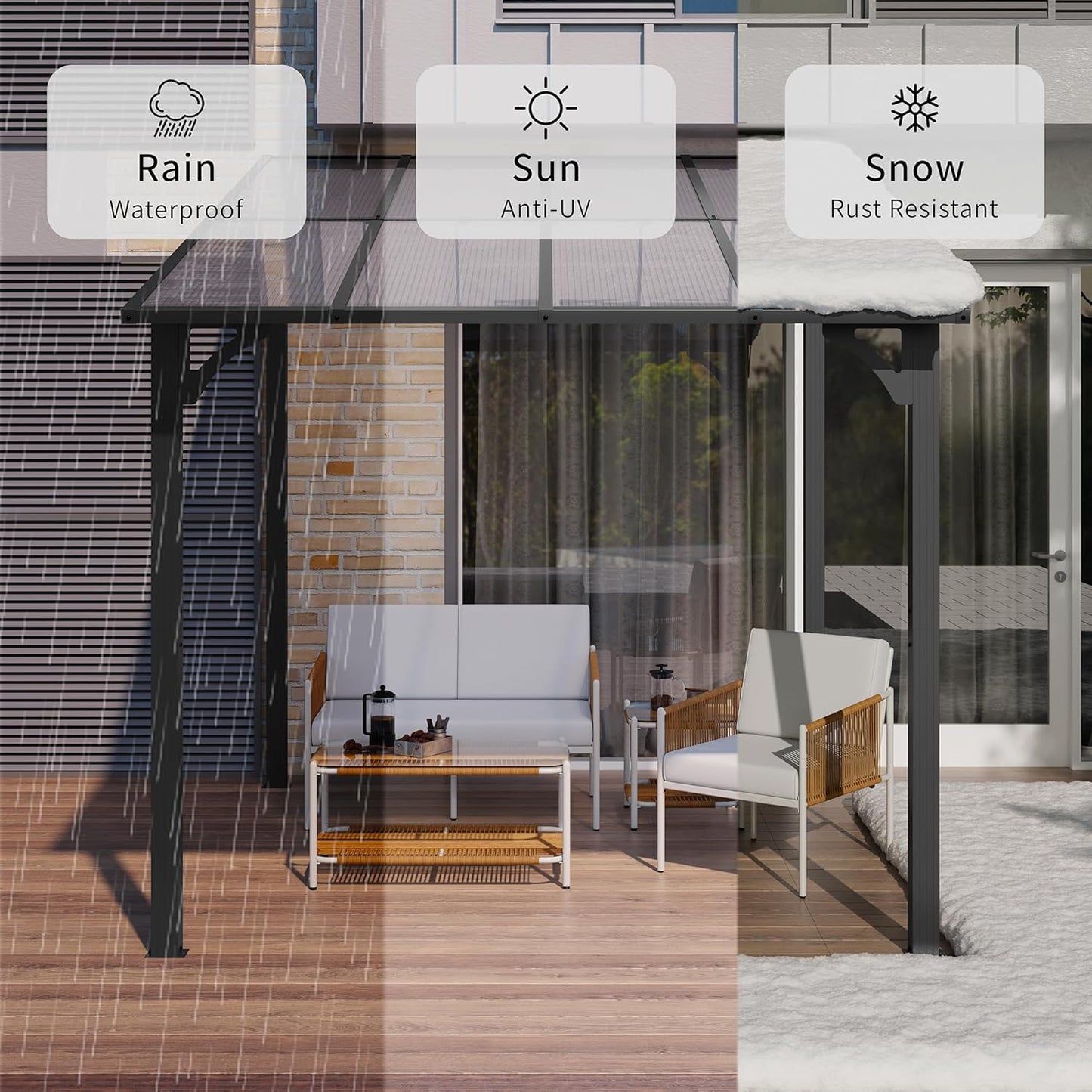 Shintenchi 8’x 10’ Gazebo,Metal Wall-Mounted Gazebo Pergola,Outdoor Patio Lean to Gazebo,Awnings with Sloped Roof,for Backyard,Porch,Deck