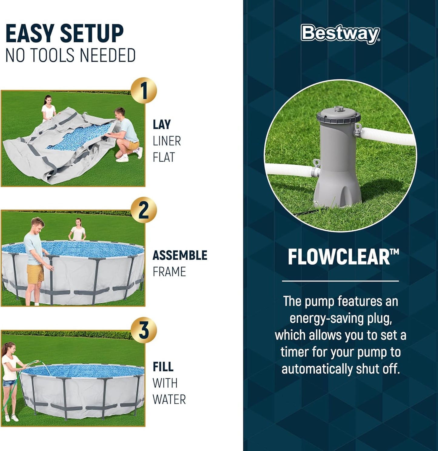 Bestway Steel Pro MAX 15" x 42" Round Above Ground Swimming Pool Set Outdooor Metal Frame Family Pool with Filter Pump, Ladder, and Cover