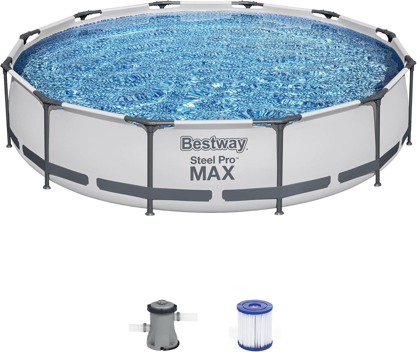 Bestway Steel Pro MAX 10 Foot x 30 Inch Round Metal Frame Above Ground Outdoor Backyard Swimming Pool Set with 330 GPH Filter Pump