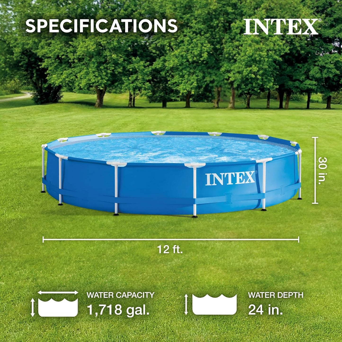 INTEX 28211EH Metal Frame Above Ground Swimming Pool Set: 12ft x 30in – Includes 530 GPH Cartridge Filter Pump – Puncture-Resistant Material – Rust Resistant – 1718 Gallon Capacity