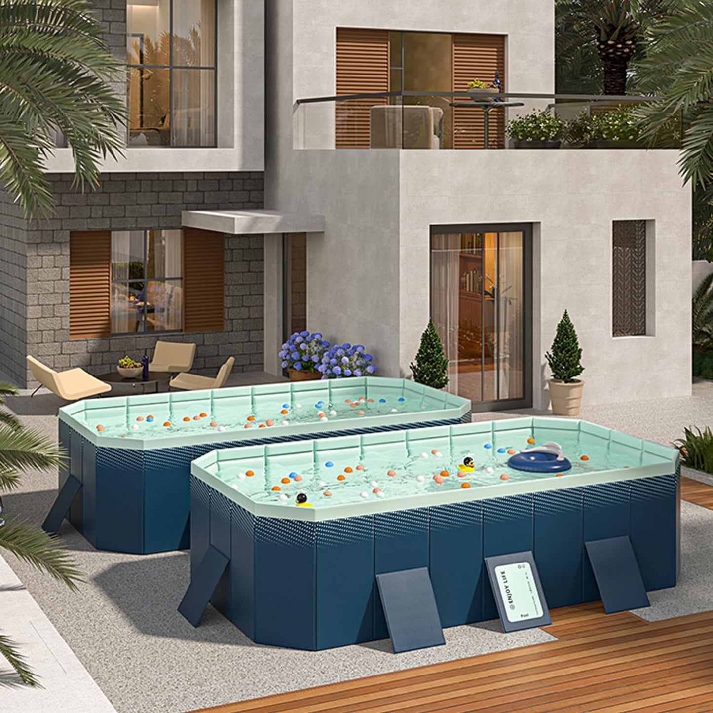 Foldable Non-Inflatable Swimming Pool, Portable Hard Plastic Shell Kids and Adults Pool, Dog Pool for Outdoor, Backyard and Garden, Easy Setup for Fun Water Play, 116" L x 65" W x 21.7" H